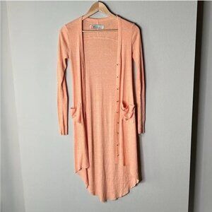 Free People Beach Ribbed Up Maxi Cardigan In Coral